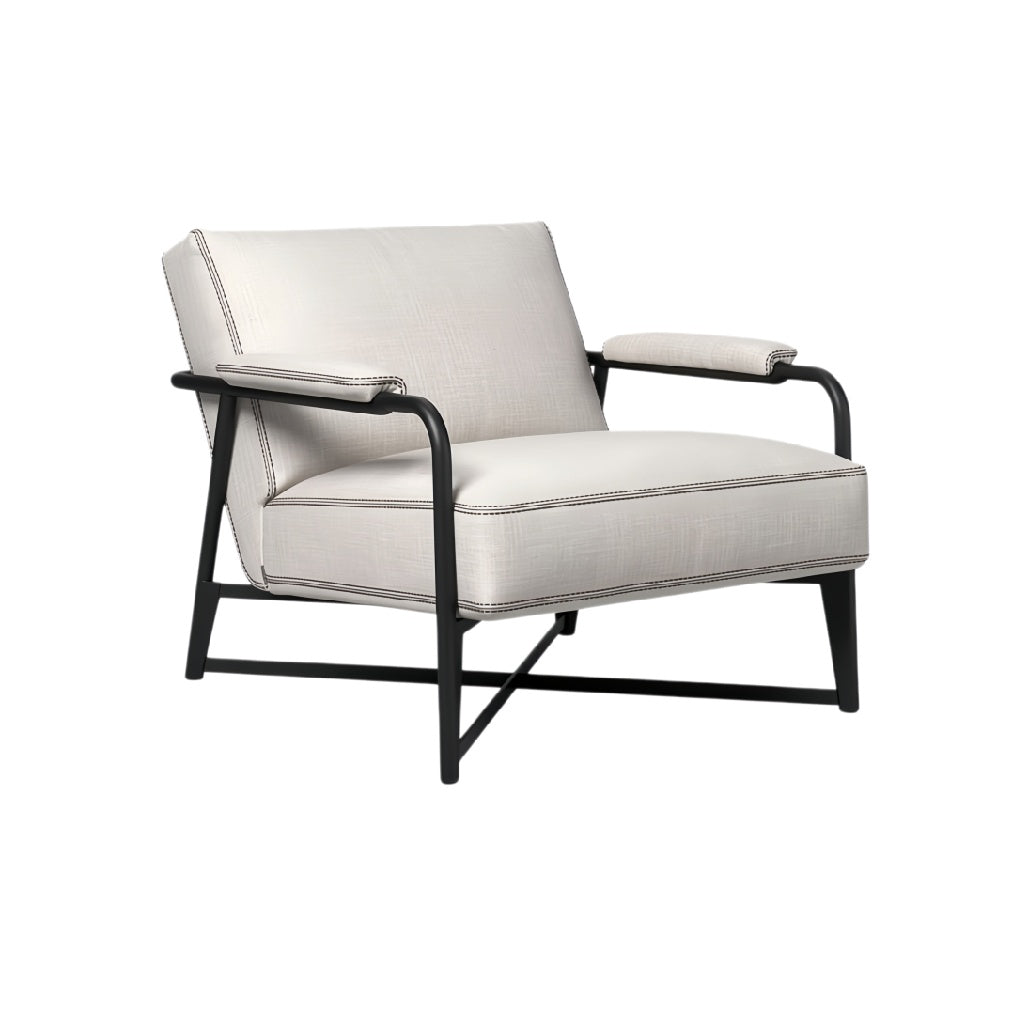 **Nederlandse technische titel:** Minimalistische fauteuil met metalen frame en gestoffeerde zitting