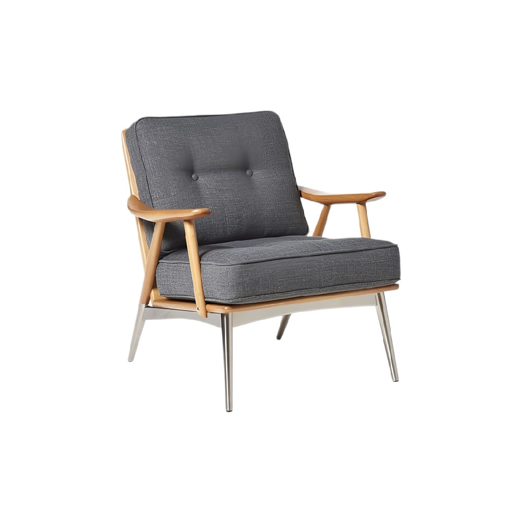 Moderne fauteuil met houten armleuningen en stalen poten**
