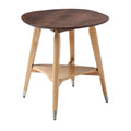 Moderne ronde tafel met houten poten en metalen details**
