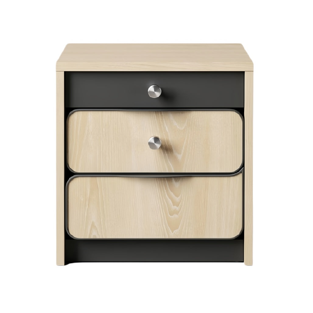 Minimalistische nachtkast met houten afwerking en laden**