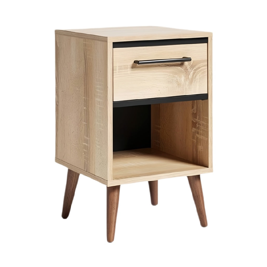 **Moderne nachtkast met lade en open vak**