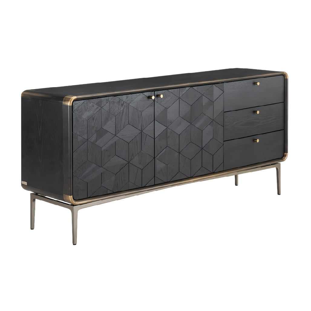 Moderne dressoir met geometrisch patroon en metalen poten**